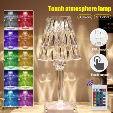 RGB LED Crystal Table Lamp Diamond Rose Bar Night Light Touch Atmosphere Bedside