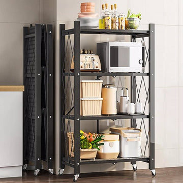 5-layer Foldable Metal Storage Rack On Wheels