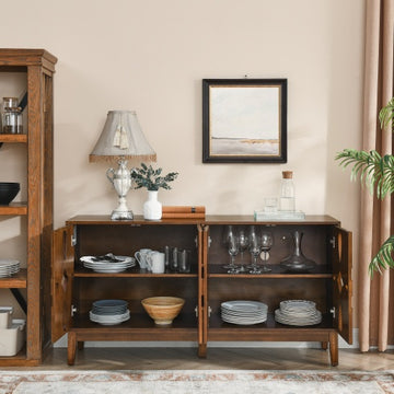 60.5 Mid Century Modern Sideboard Buffet Cabinet With Storage, TV Media Console Table, Storage Cabinet With 4 Doors Adjustable Shelves For Kitchen Dining Living Room Bedroom Entryway, Walnut