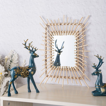 Square Bamboo Decorative Mirror Washstand Wall-mounted Cosmetic