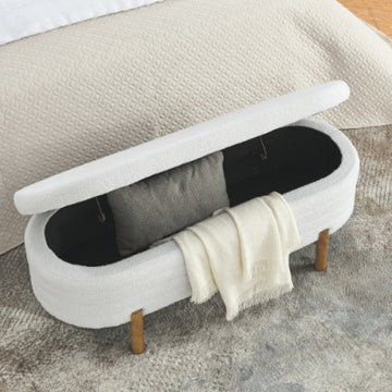 Ottoman Oval Storage Bench,Rubber Wood Leg 46x17.7x10.8
