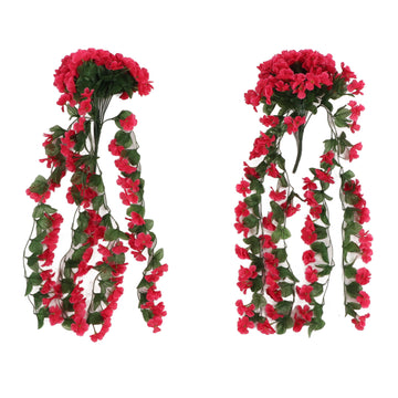 2PCS Artificial Violet Hanging Flowers Simulation Plastic Fake Plants for Decoration Garden Patio Wedding Porch Outdoor Rose Red