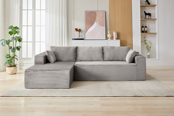 L-Shaped Compression Sofa Bed With Corduroy Fabric - Convertible Sectional Sofa, Foldable Floor Couch Sleeper, Space-Saving Flannel-Like Lounge For Small Apartments, Living Room & Game Room NO TUME