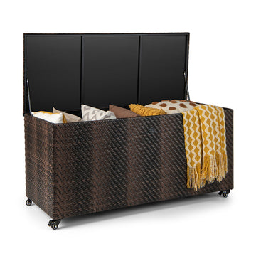 96 Gallon PE Wicker Outdoor Storage Box With 4 Wheels