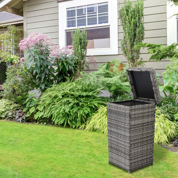 Gray Gradient Woven Rattan Trash Can With Top Cover