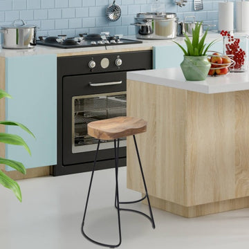 Brown Bar Counter Stool With Black Finish Frame-30inch Hieght