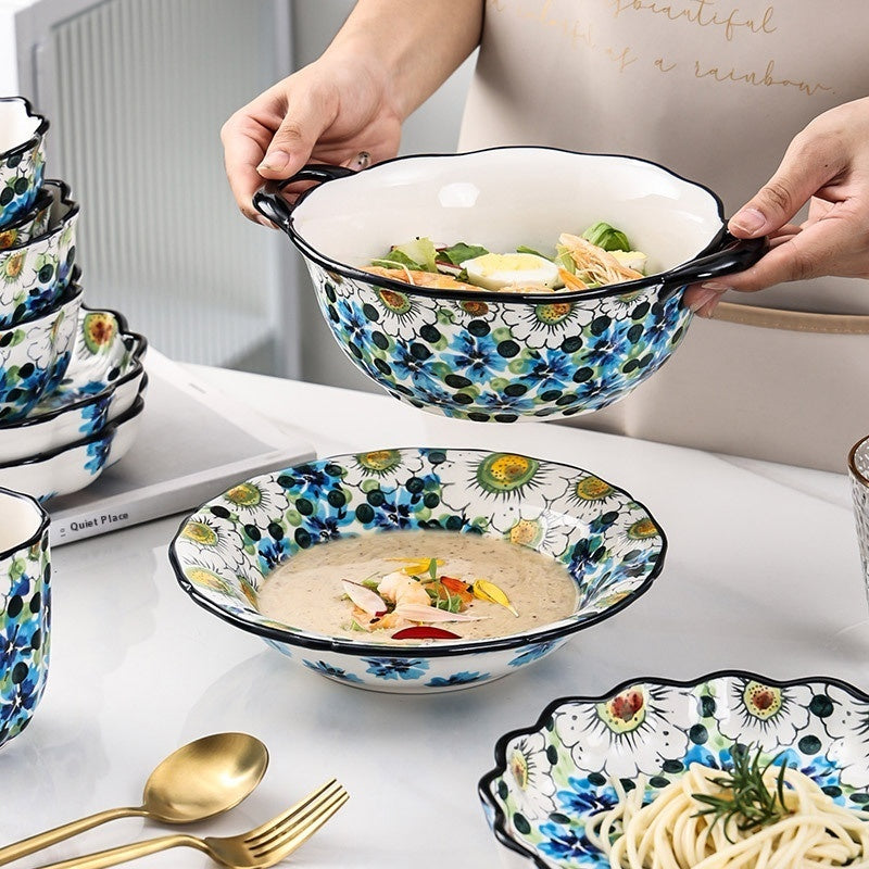 Hand-painted Ceramic Bowl Household Noodle Bowl Creative High-looking Bowls And Plates Tableware