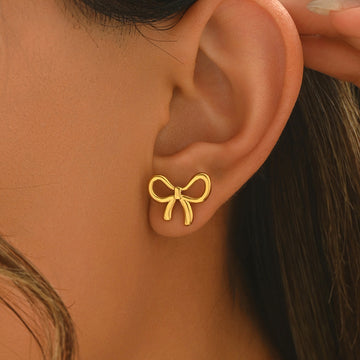 Lxalry 18K Gold Plated Bow Earrings Symmetrical Mirror Finish Stainless Steel Jewelry Hypoallergenic Tarnish Free Luxury Gift For Women Wife Mom Handcrafted Everyday Special Occasion Elegance