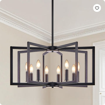 27Modern Golden Geometric 8Light Chandelier Industrial Metal Pendant Light Fixture For Living Room, Dining Room, Or Kitchen Bulb Not Included