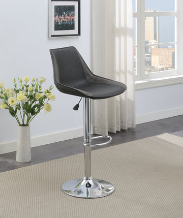 Dining Kitchen Adjustable Bar Stool Chair Ebony Color Wax Polyurethane Leather Chrome Base Modern Set Of 2 Chairs Bar Stool