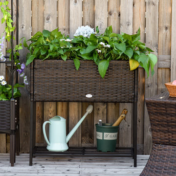 Elevated Rattan Planter Box With Tool Storage, Indoor Outdoor, 28 High