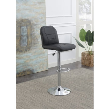 Adjustable Bar Stool Chair Black Faux Leather Clean Lines Seat Chrome Base Modern Set Of 2 Chairs