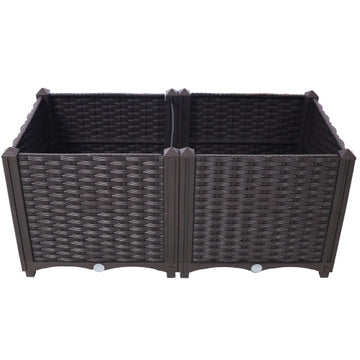 Deep Raised Garden Bed Plastic Planter Boxes For Vegetables Flowers Herbs And Succulents,Self-Watering Planter Box Raised Bed To Grow Flowers, Herbs & Vegetables, 31.5 L X 15.7 D X 14.7H