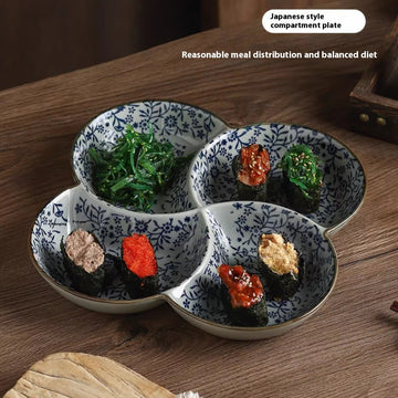Four-grid Plate Cooking Retro Tableware Ceramic Fruit Platter