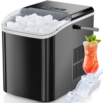 EUHOMY Countertop Ice Maker Machine with Handle, 26lbs in 24Hrs, 9 Ice Cubes Ready in 6 Mins, Auto-Cleaning Portable Ice Maker with Basket and Scoop, for Home/Kitchen/Camping/RV. (Black)