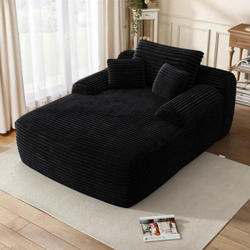 Chaise Lounge Chair, Couches For Living Room, Oversized Upholstered Sleeper Indoor, Cloud Sofa Bed Indoor Deep Seat, No Assembly Required Corduroy Black