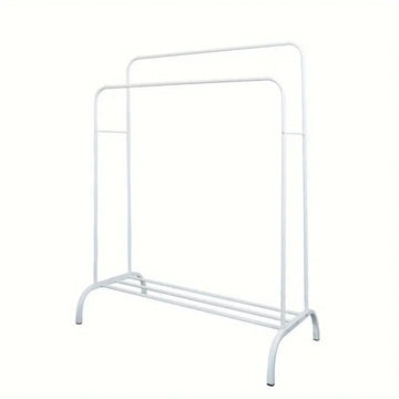 Multifunctional Coat Clothing Double Rod Hanger With Shelf Freestanding White