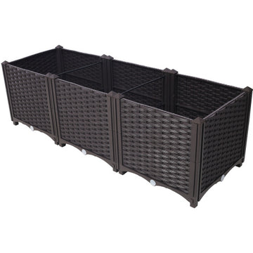 Deep Raised Garden Bed Plastic Planter Boxes For Vegetables Flowers Herbs And Succulents,Self-Watering Planter Box Raised Bed To Grow Flowers, Herbs & Vegetables, 47.2 L X 15.7 D X 14.7 H