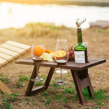 Outdoor Folding Wine Table Picnic Stand Wooden Square Red Wine Table