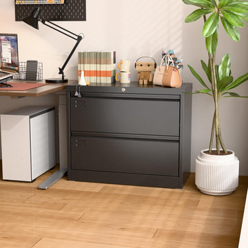 Aobabo Metal 2 Drawer Lateral File Cabinet With Lock, Large Deep Drawer With Adjustable File Bars For Office,Home, 34.5 Inches Wide For Letter,Legal Size, Black, Assembly Required