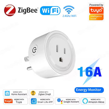Zigbee Smart Socket US Plug 16A With Power Monitoring Timing Function Smart Life App WiFi Outlets Works With Alexa Google
