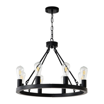 8-Light No Bulbs Matte Black Wagon Wheel Chandelier Farmhouse Modern Small Round Chandelier For Living Room Kitchen Island Foyer Hallway Entryway Bedroom Dining Room Light Fixture Ceiling Hanging