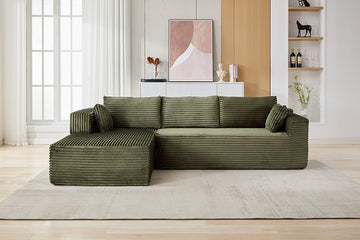 L-Shaped Compression Sofa Bed With Corduroy Fabric - Convertible Sectional Sofa, Foldable Floor Couch Sleeper, Space-Saving Flannel-Like Lounge For Small Apartments, Living Room & Game Room NO TUME