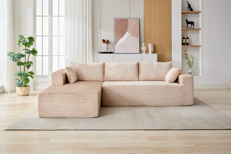 L-Shaped Compression Sofa Bed, Convertible Sectional Sofa With Pillow Back Support - Foldable Floor Couch Lounger, Corduroy Fabric Futon Sleeper For Living Room, Bedroom, Game Room NO TEMU
