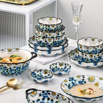 Hand-painted Ceramic Bowl Household Noodle Bowl Creative High-looking Bowls And Plates Tableware