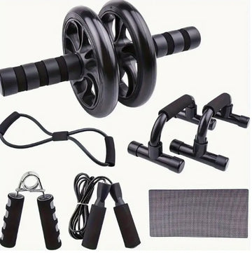 Seven-piece Fitness Set For Small Home Use, Skipping Rope, Grip Strengthener, Push-ups, Abdominal Wheel, Muscle - Portable Equipment For Muscle Strengthening, Core Workout For Men And Women