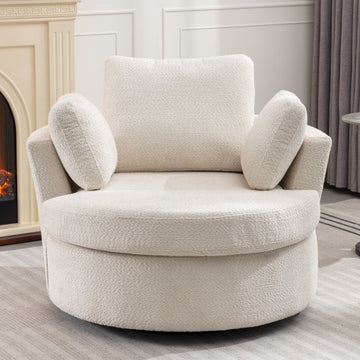 Oversize Round Swivel Chair Cozy Club 360 Degrees Swivel Sofa With 3 Pillows Fabric For Living Room Lounge Hotel 40.2D X 42.1W X 34.3H Inch