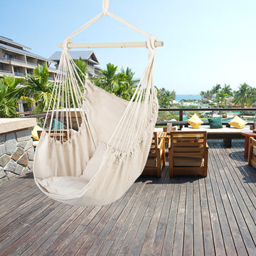 Beige Pillow Hanging Chair Polyester Cotton Belt 2pcs Pillow