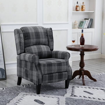 Vintage Armchair Sofa Comfortable Upholstered Leisure Chair Recliner Chair For Living Room Grey Check