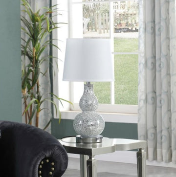 19.5 In Mirror Glass Mosaic Silver Chrome Polyresin Table Lamp