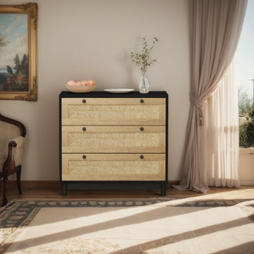 3 Drawer Storage Cabinet Rope Woven Drawer, Suitable For Bedroom, Living Room, Dining Room, Hallway