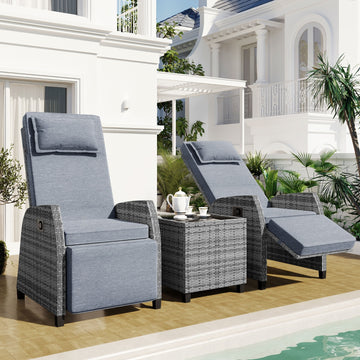 U Style Outdoor Rattan 2-Person Set W Coffee Table For Courtyard