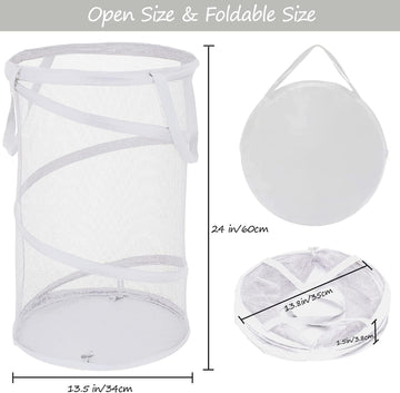Large Collapsible Laundry Basket Foldable Mesh Up Hamper With Handles For Laundry Room, Bath, Kids Room, College Dorm, Travel, Storage Organizer White