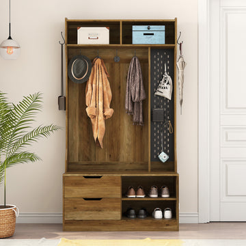 Hall Tree With 6 Hooks,Coat Hanger, Entryway Bench, Storage Bench,for Entrance, Hallwa,brown