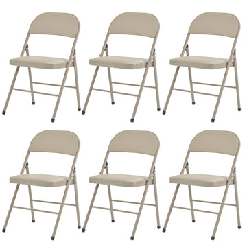6PCS Simple Leather PVC Steel Pipe Light Brown Folding Chair Upholstered Folding Chair 40x45x78cm