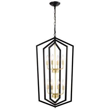 8-Light Lantern Tired Farmhouse Ceiling Hanging Light Black Chandelier Metal Modern Pendant Light Fixtures For Kitchen Island Dining Room Living Room Foyer Entryway E12 Bulbs Not Included
