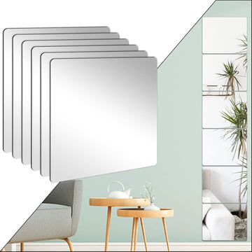 Glue Mirror, Shatterproof Mirror, Full-length Mirror, Wall-mounted Gel Full-length Mirror, 30cm X 30cm, 6-piece Set, Shatterproof Design, High-definition Mirror, Rounded Corner Treatment, Light Weight