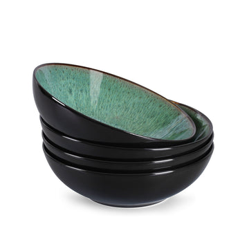 Creative Western Kiln Change Peacock Green Bowl 30oz Bowl Set Of 4 For Cereal, Salad, Pasta, Soup, Dessert, Serving Dishwasher, Microwave And Oven