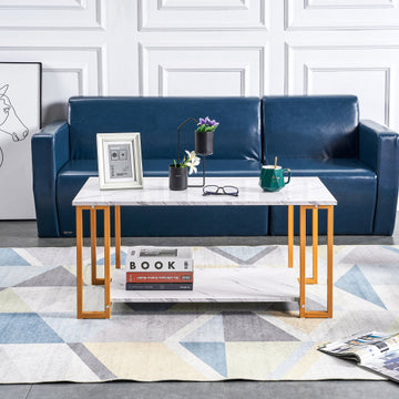 SAYGOER White Faux Marble Coffee Table Simple Modern Rectangular Coffee Tables Open Design Minimalist Center Table for Living Room Office