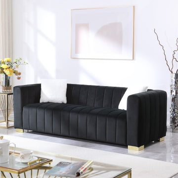 A Modern Channel Sofa Take On A Traditional Chesterfield,Black Color,3 Seater