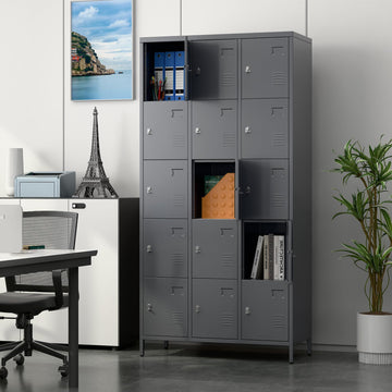 15 Doors Metal Lockers For Employees For Offices School Gyms Home,Assembly Required,Dark Gray