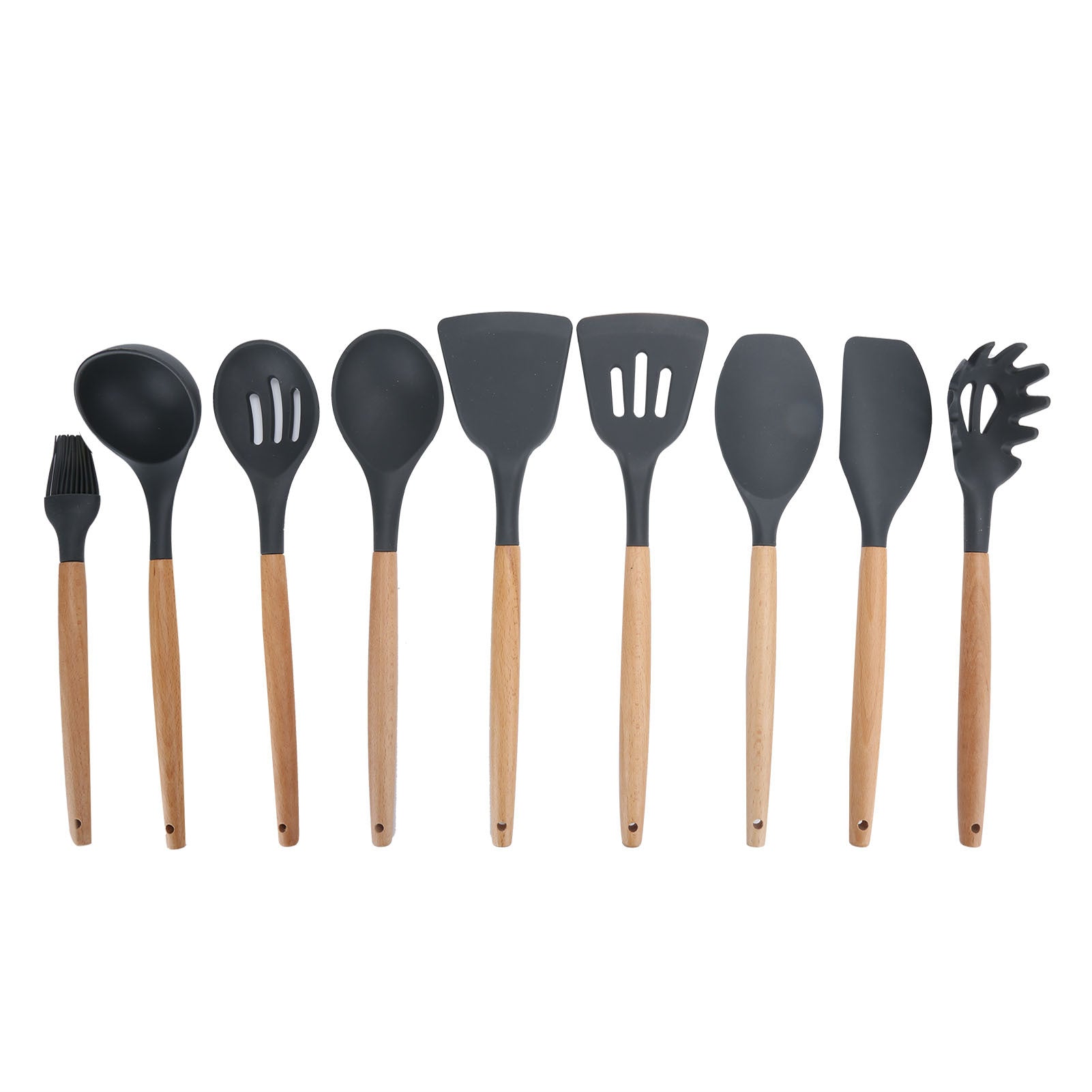9Pcs set Silicone Kitchenware Kit NonStick Cooking Utensils Baking Tool with Wooden Handle