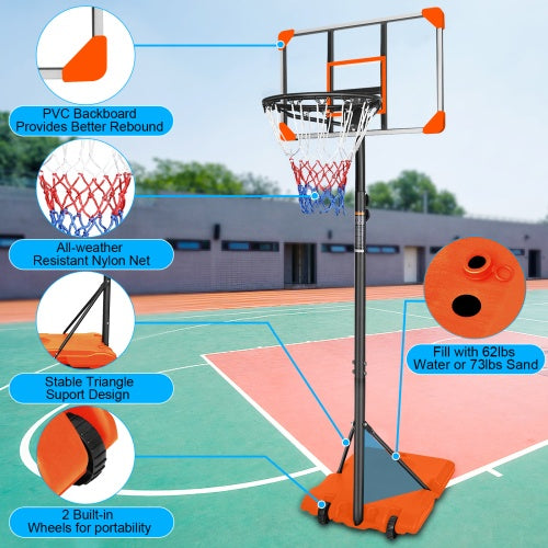 Portable Basketball Goal System With Stable Base And Wheels, Use For Indoor Outdoor Teenagers Youth Height Adjustable 5.6 To 7ft Basketball Hoop 28 Inch Backboard