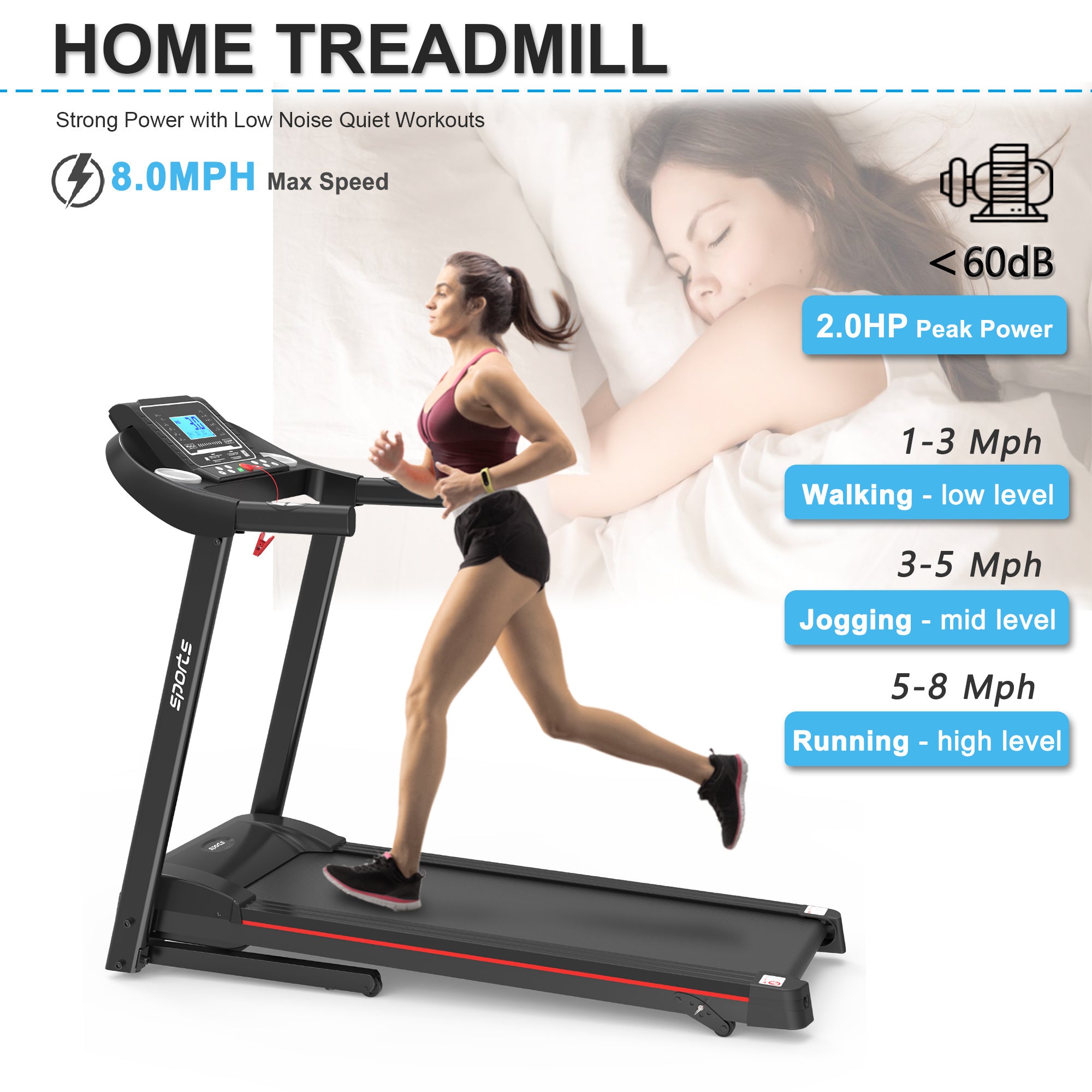 Fitshow App Home Foldable Treadmill With Incline, Folding Treadmill For Home Workout, Electric Walking Running Treadmill Machine 5 LCD Screen 250 LB Capacity Bluetooth Music