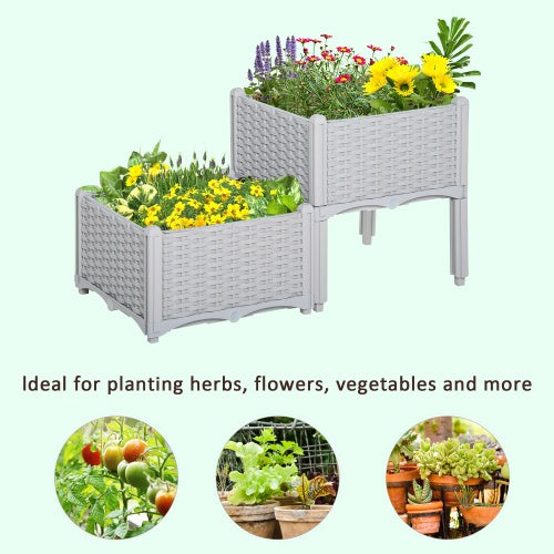 Outsunny 2 Piece Raised Garden Bed With Legs, Self-Watering Planter Box Raised Bed To Grow Flowers, Herbs  Vegetables, Gray