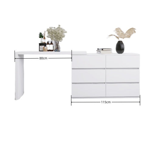 Extended Desktop 6 Drawers Chest Of Drawer Without Handle White Color Vanity